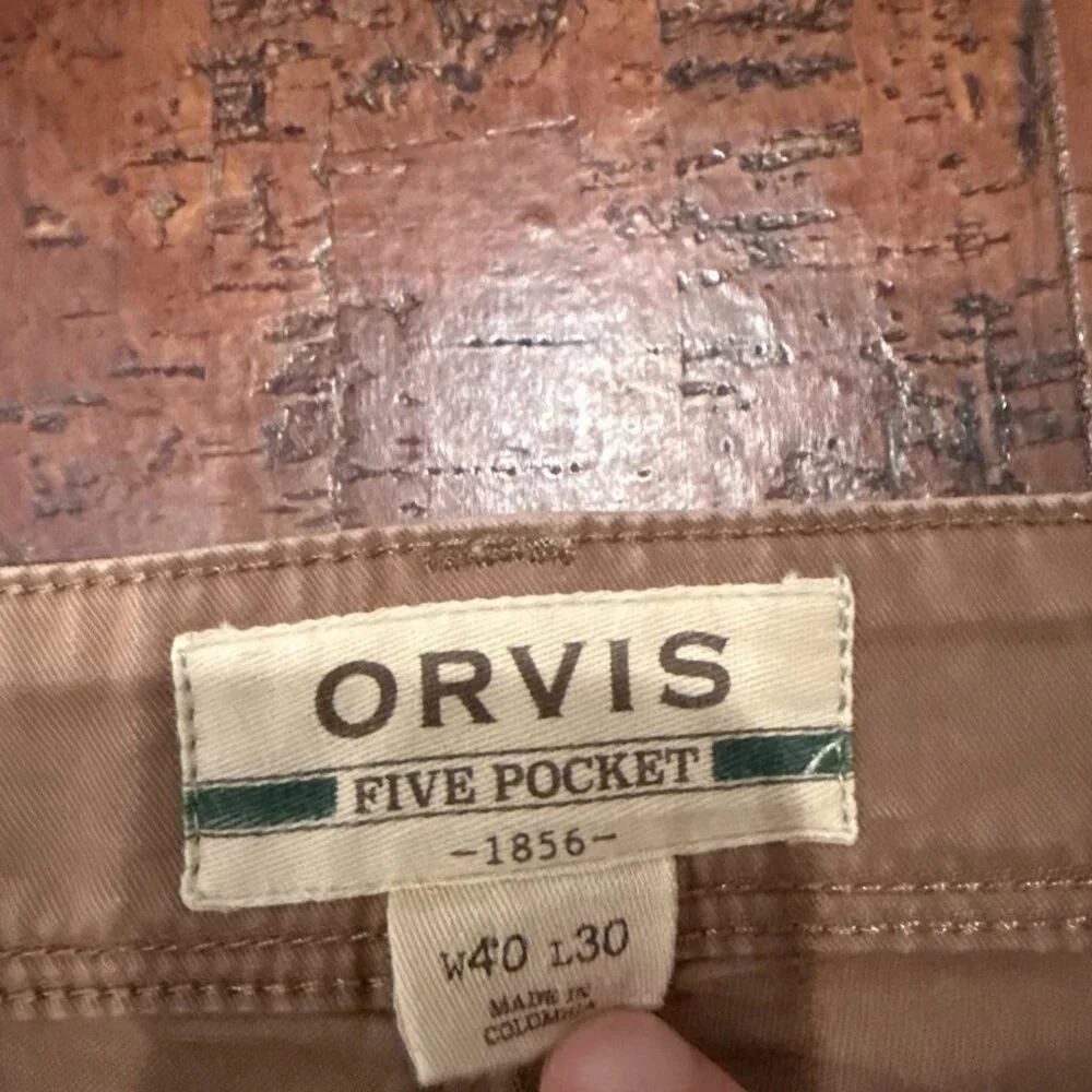 Orvis Pants Mens 40x30 Khaki Brown Five Pocket Pants - Picture 6 of 6